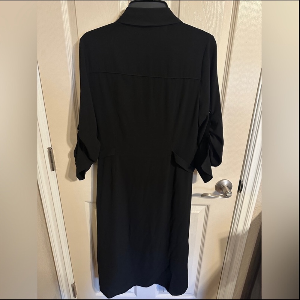 New York & Company Classic Button-Front Midi Shirt Dress w Buckle Waist, Black M - Picture 2 of 14